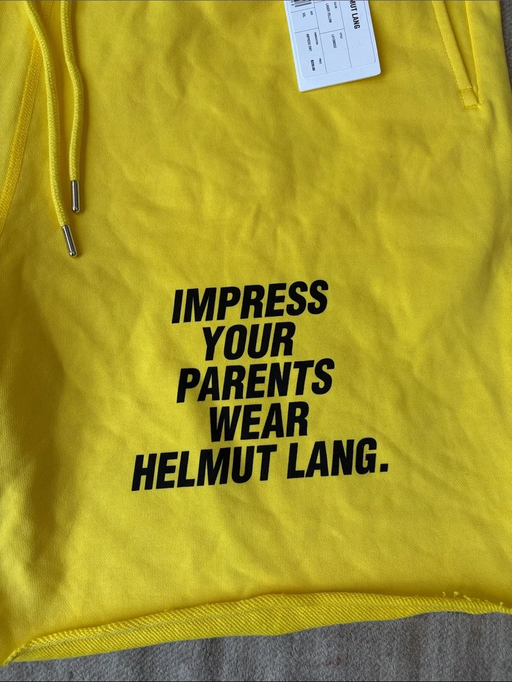 Rare Helmut Lang Bright Yellow Graphic Cotton Shorts